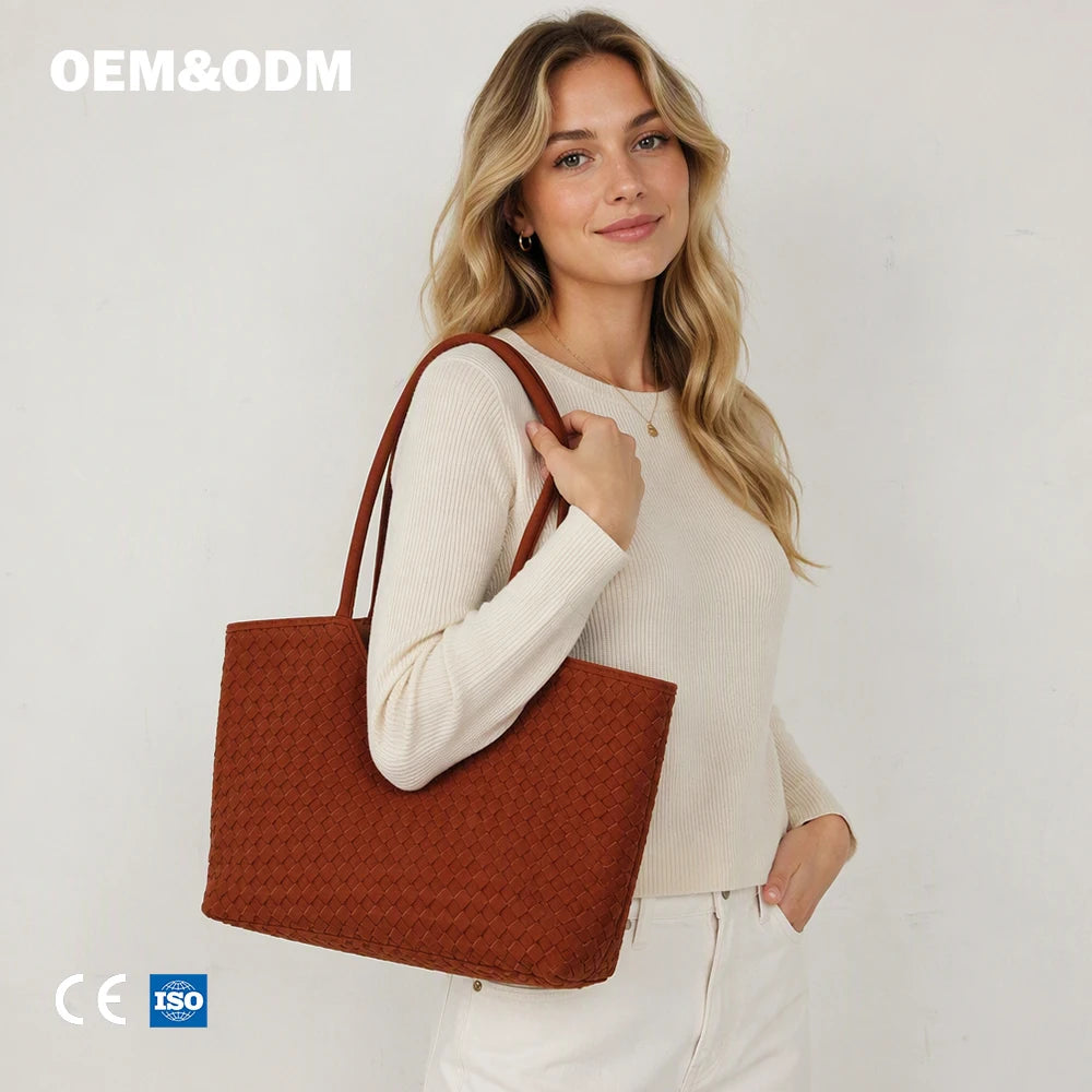 3223 H Premium Elegant Luxury Suede Tote Bag Matching Small Pouch Woven Suede Tote Bag for Daily Use Office Work Shopping Trip