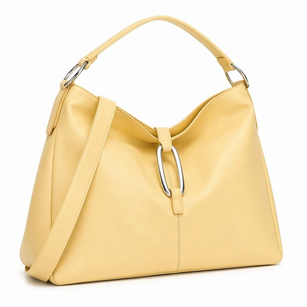3449 Oversized Super Shoulder Bag Women Yellow Nappa Leather Hobo Tote Laptop Compatible Wide Strap Handbag Minimalist Purse
