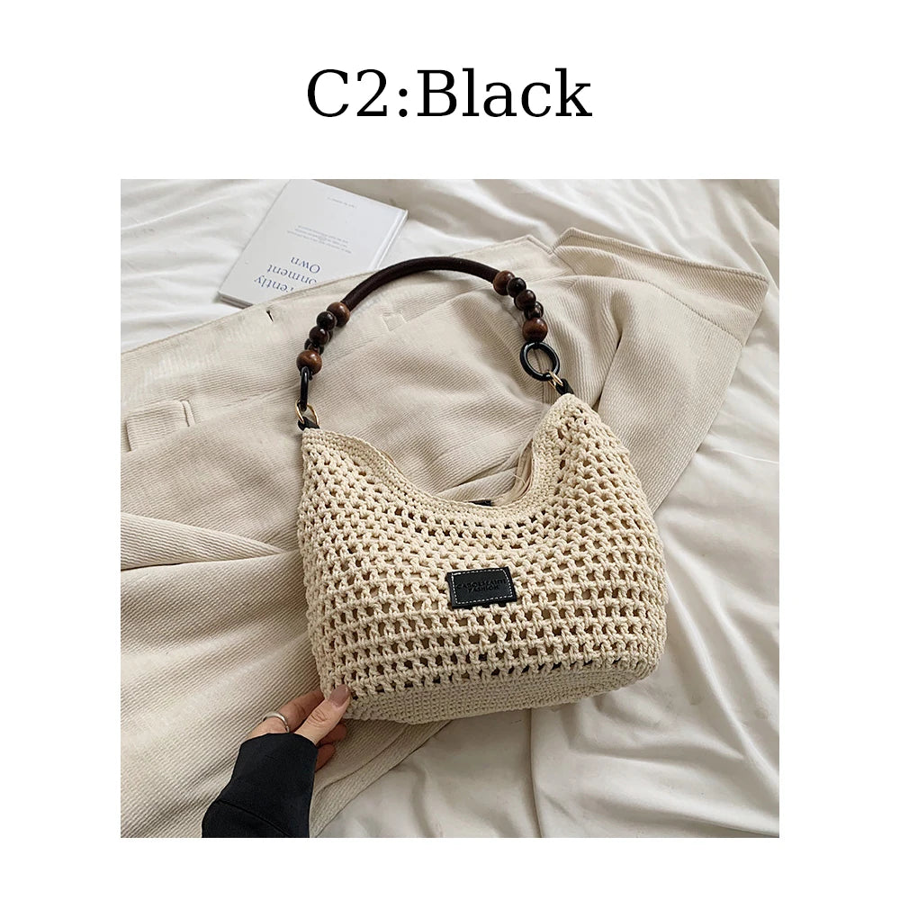 3312 E+ Women's Large Capacity Vintage Fashion Crossbody Purses Handknitted Underarm Shoulder Bag Seaside Holiday Beach Cotton