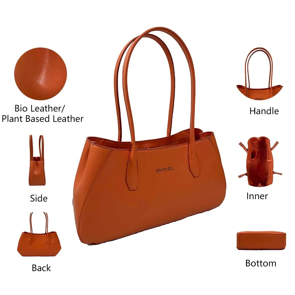 3418 A- Bio Based Leather Women Tote Handbag Custom Logo Ladies Work Smart Bag with Metal Letter Charm