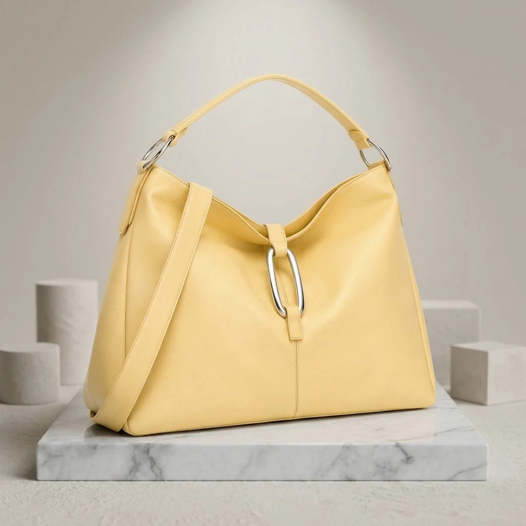 3449 Oversized Super Shoulder Bag Women Yellow Nappa Leather Hobo Tote Laptop Compatible Wide Strap Handbag Minimalist Purse