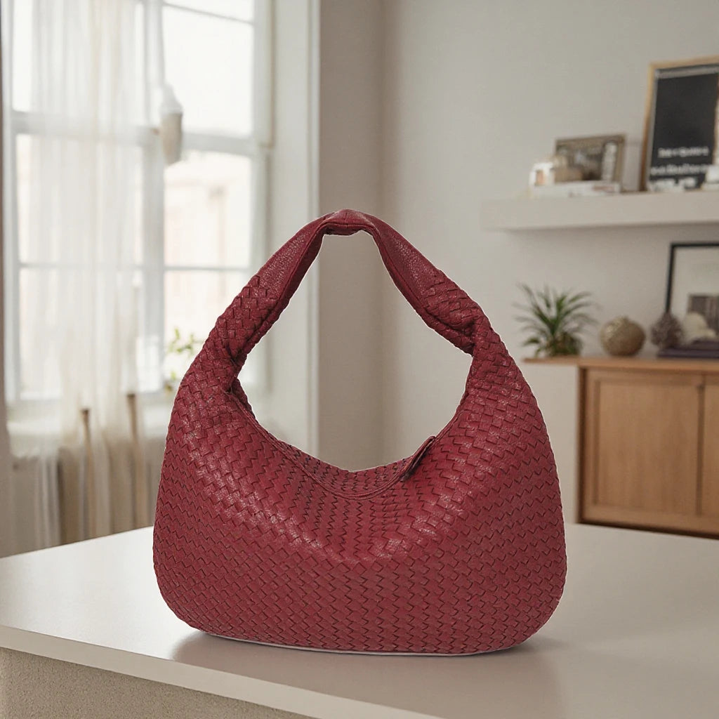 3136 Summer Fashion Designer Braided Vegan Leather Handmade Woven Shoulder Bags for Women Handbags in Red New Design