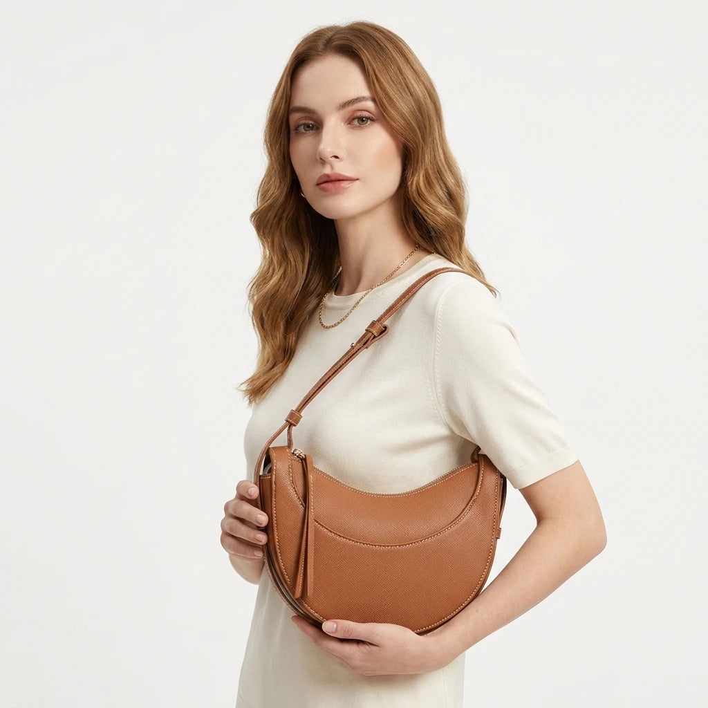 3294 New Women's French Niche Design Crossbody Bag Superior Soft Leather Underarm Bag PU Superior Dumpling Crescent Moon 3pcs