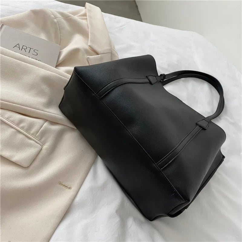 Solid Color Simple Women Large Capacity Women's Handbag PU Leather Underarm New  Shoulder Bag Shopping Travel Elegant Bags