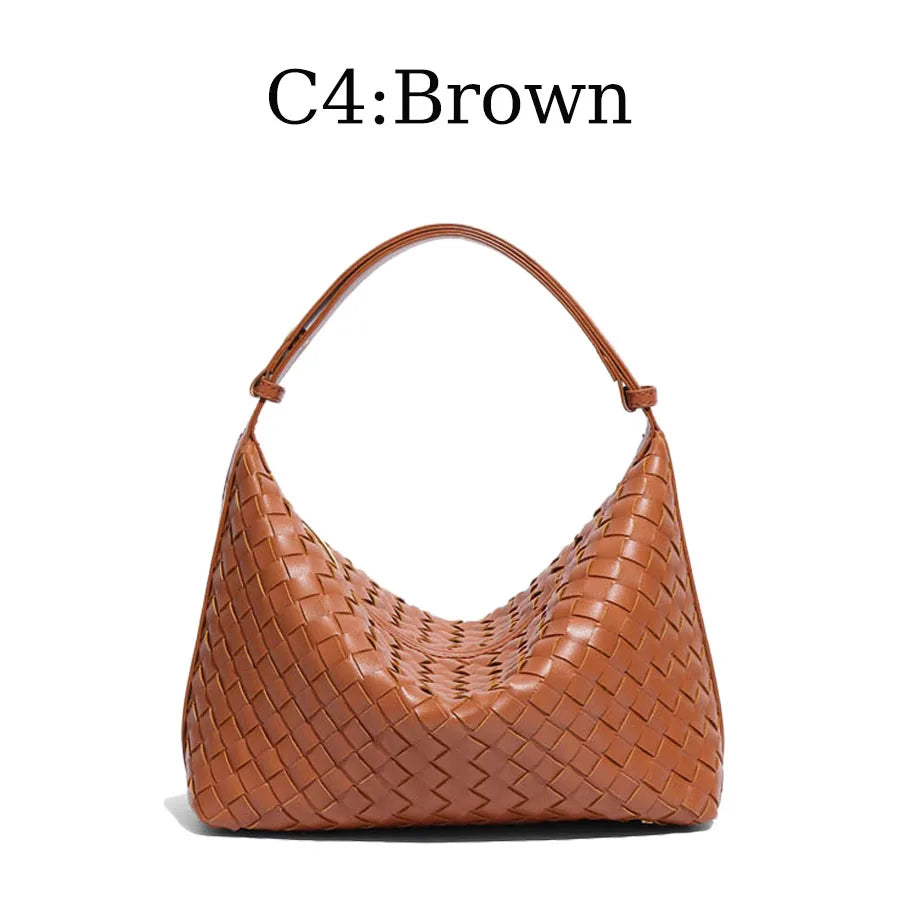 3175-1 Top-Tier Professional Vegan PU Leather Texture Finish Professional Daily Office Commute Use Woven Hobo Shoulder Bag