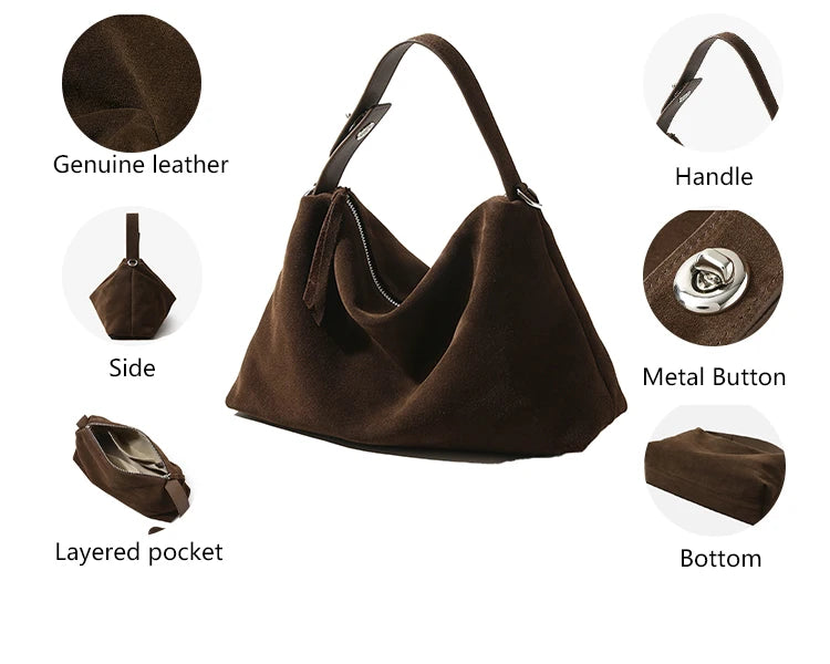 3246 L Custom Luxury Winter Pillow Genuine Leather Suede Hand Bag Zipper Closure Polyester Lining Portable Women Tote Bag