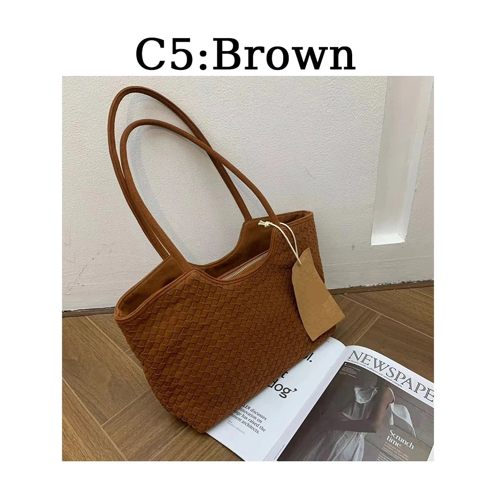 3223 H Premium Elegant Luxury Suede Tote Bag Matching Small Pouch Woven Suede Tote Bag for Daily Use Office Work Shopping Trip