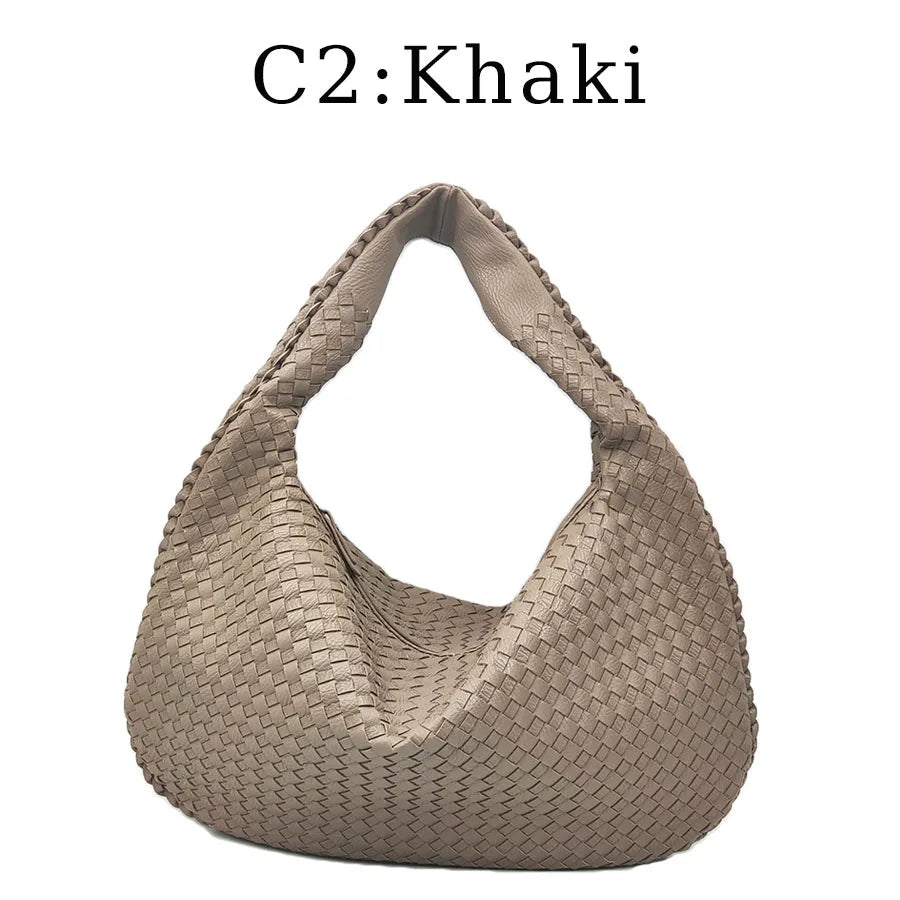 3136-1 Burgundy Vegan Handbag PU Leather Woven Braided Leather Hand Bags Ladies Armpit Braided Woven Shoulder Bag for Ladies
