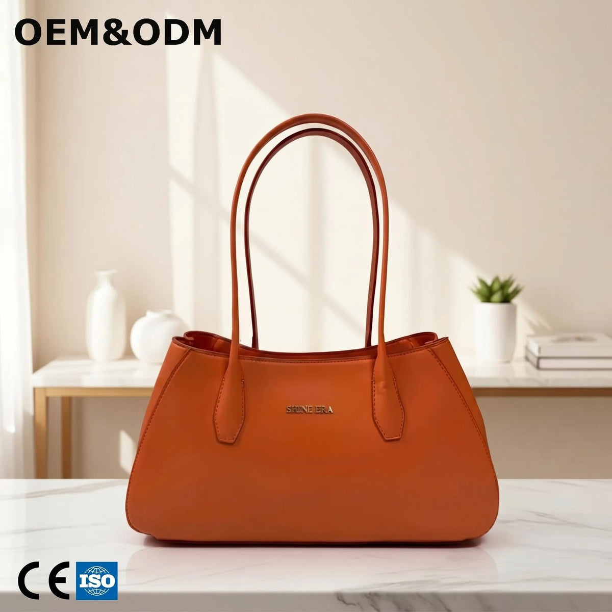 3418 A- Bio Based Leather Women Tote Handbag Custom Logo Ladies Work Smart Bag with Metal Letter Charm