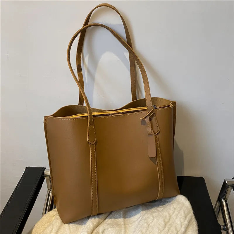 Solid Color Simple Women Large Capacity Women's Handbag PU Leather Underarm New  Shoulder Bag Shopping Travel Elegant Bags