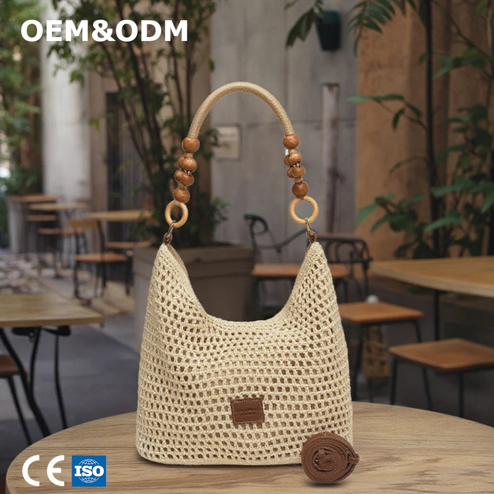 3312 E+ Women's Large Capacity Vintage Fashion Crossbody Purses Handknitted Underarm Shoulder Bag Seaside Holiday Beach Cotton