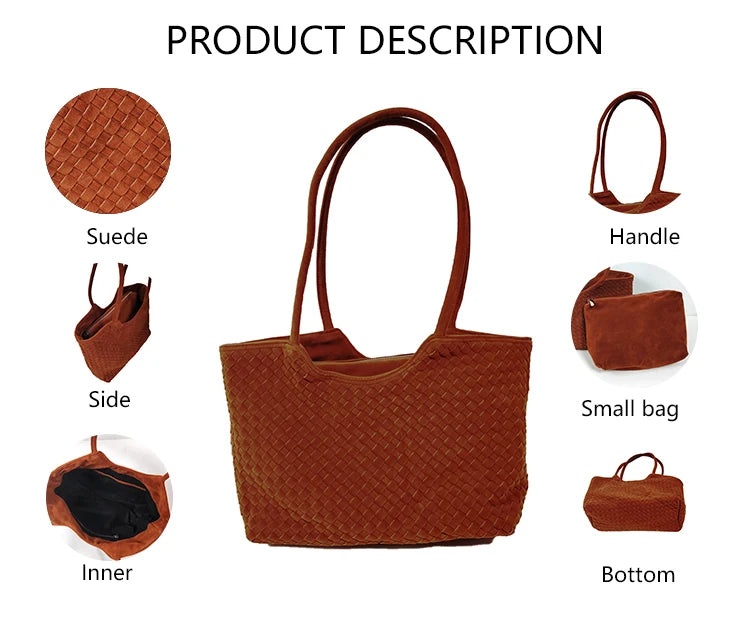 3223 H Premium Elegant Luxury Suede Tote Bag Matching Small Pouch Woven Suede Tote Bag for Daily Use Office Work Shopping Trip